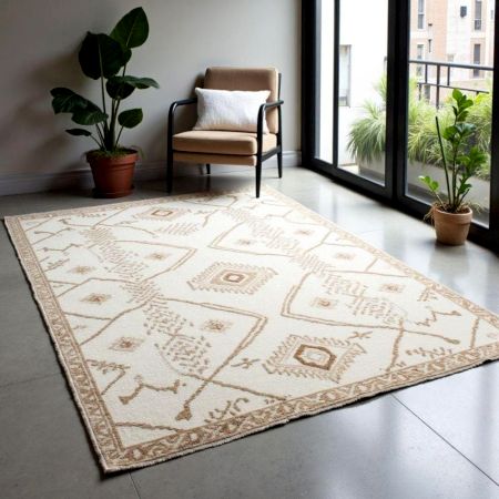 Cream Beige Moroccan Wool Rug